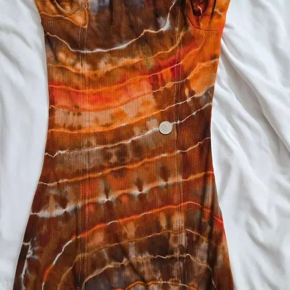Le Lis Earthy Hippie Festival Boho Tie-Dye Ribbed Front Slits Body Con Midi S/M - Picture 12 of 12